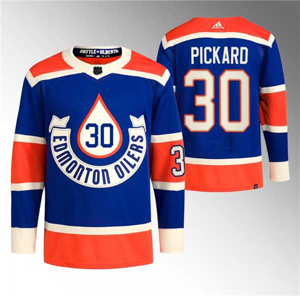 Men's Edmonton Oilers #30 Calvin Pickard 2023 Royal Heritage Classic Primegreen Stitched Jersey Dzhi